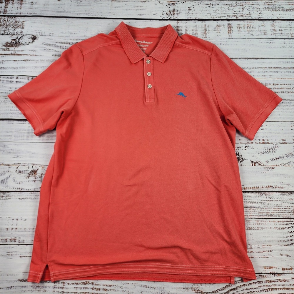 Tommy Bahama IslandZone Supima Polo Shirt Mens XL Trim Fit Pique Coral Orange